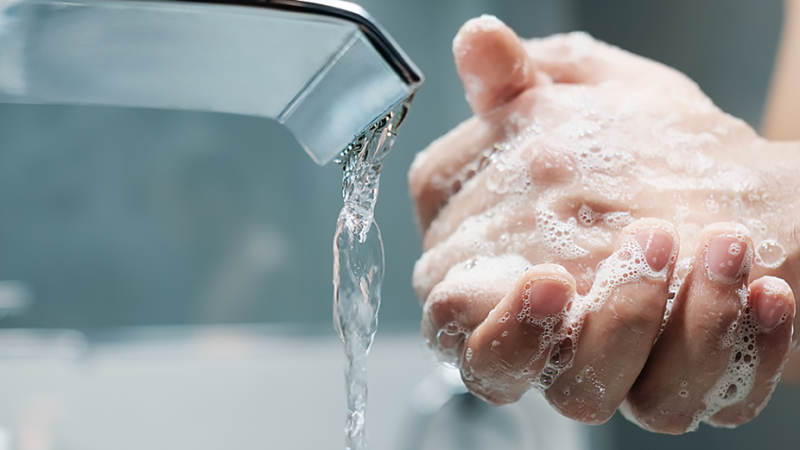 Indivíduo lava as mãos para prevenir infeção por Candida auris
