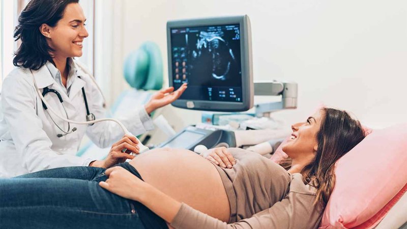 Imagem com uma médica e uma grávida numa ecografia