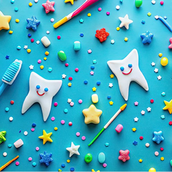 Fundo azul com elementos dentífricos infantis 