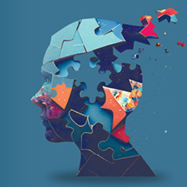 Figura de uma cabeça (puzzle) a desfazer-se