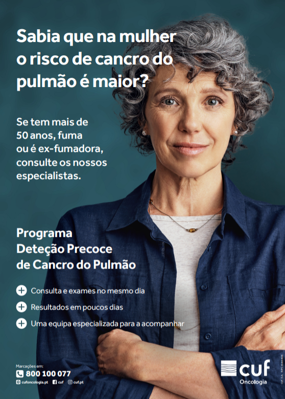 cartaz de mulher meia idade cancro do pulmão