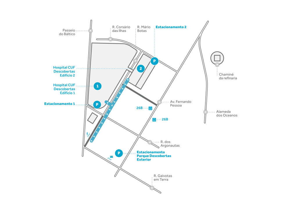 mapa de parques de estacionamento Hospital CUF Descobertas