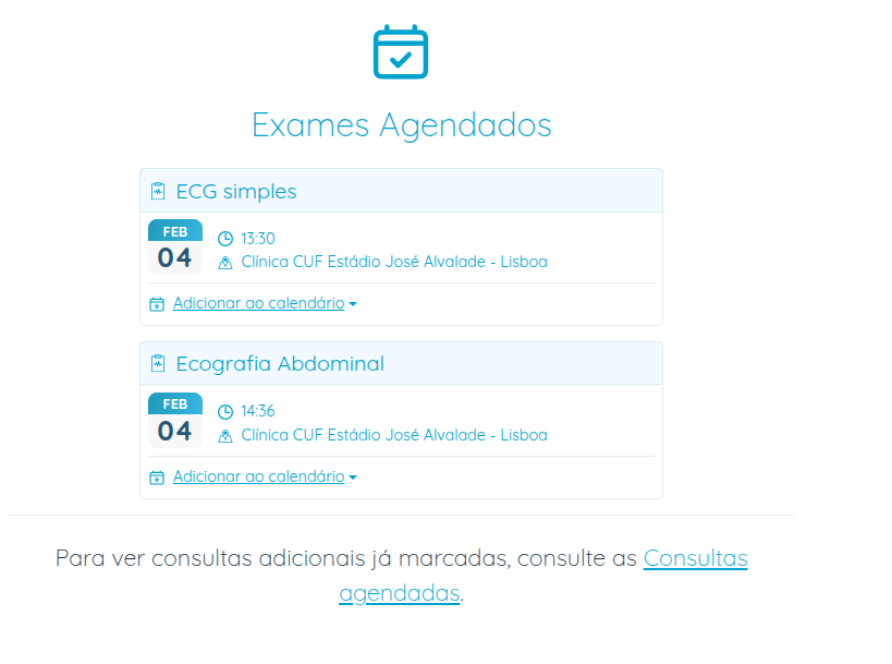 My CUF - Exames agendados
