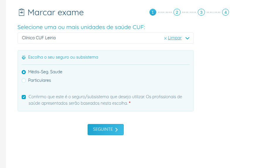 My CUF - Identificação da Unidade e EFR para o exame
