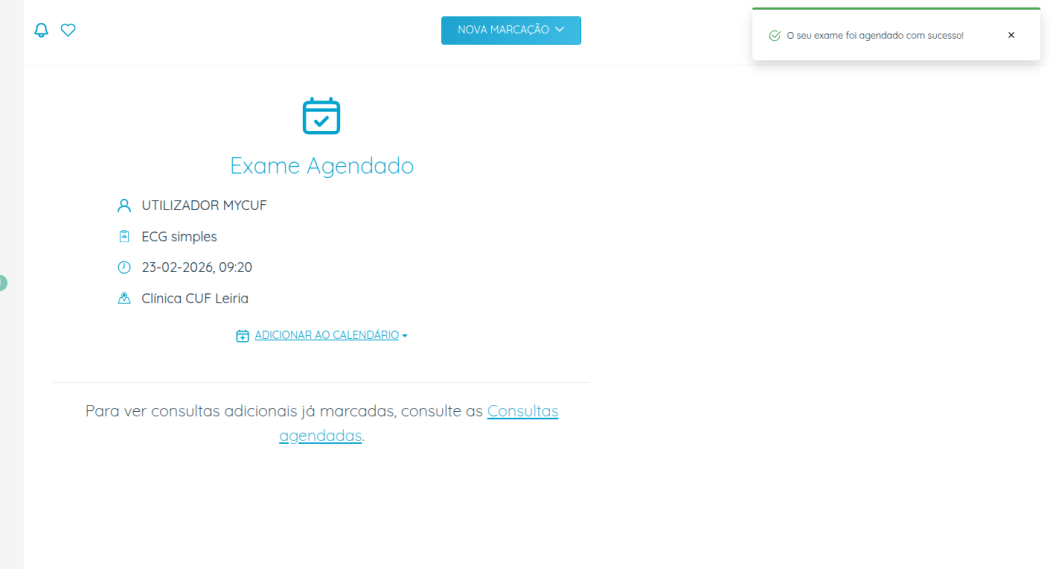 My CUF - Confirmação do exame agendado