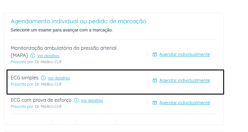 My CUF - agendamento individual de exames