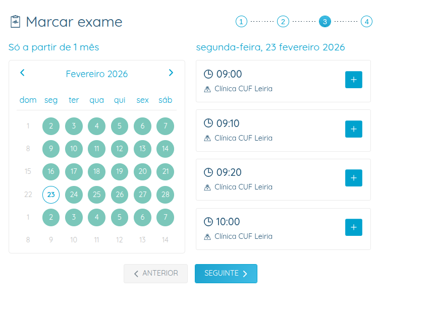 My CUF - Sugestão de data e hora de marcação de exame