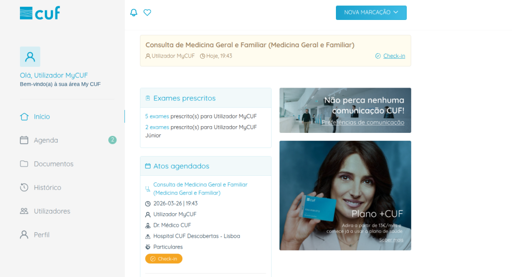 My CUF - Check in automatico - homepage