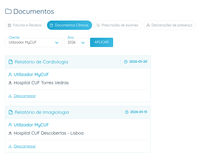 My CUF - Resultados de Exames