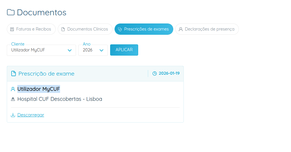 My CUF - Prescrições de Exames