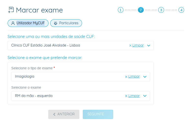 My CUF - marcação de exame sem prescrição _ Passo 02