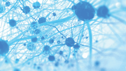 Ilustração abstrata em tons de azul que representa uma rede de conexões, semelhante a neurónios interligados, simbolizando tecnologia, memória ou comunicação.