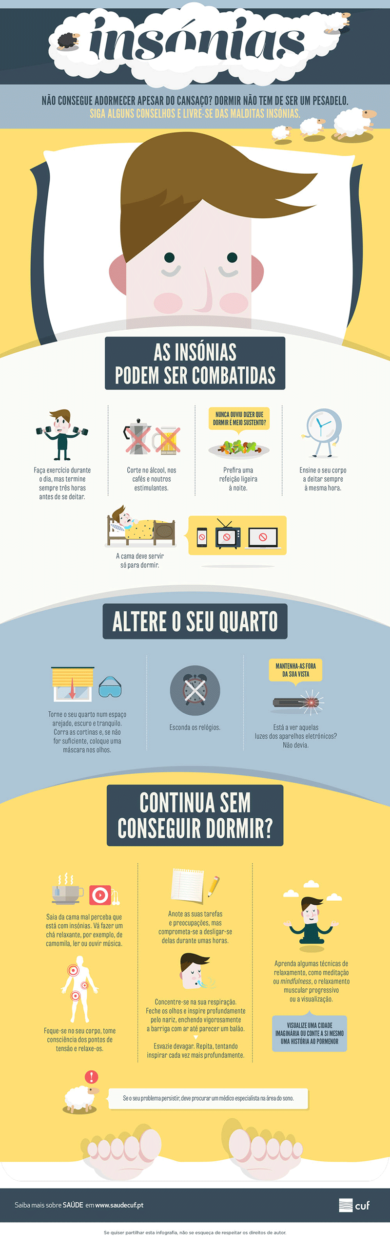 Infografia sobre conselhos para prevenir as insónias